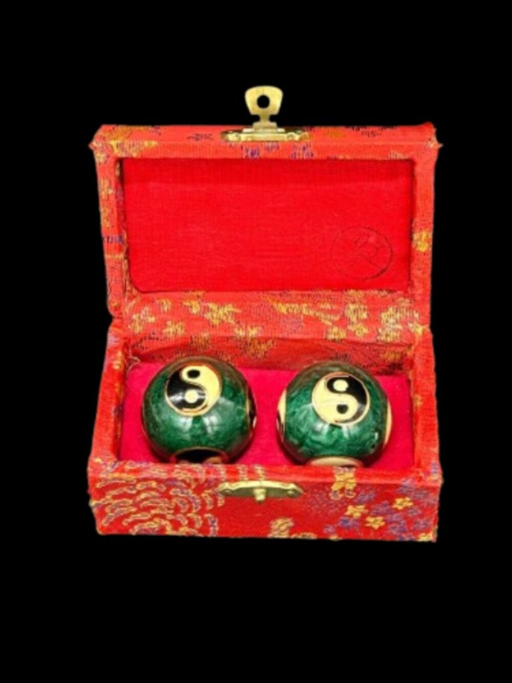 Vintage Chinese Yin-Yang Stress Chime Baoding Balls Meditation Health Silk Box